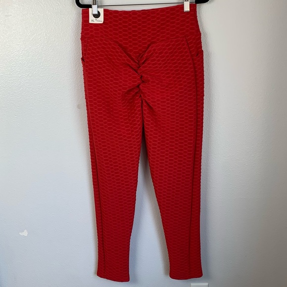 Otos Active Red Waffle Fleece Lined Booty enhancing Leggings Size XL - Picture 2 of 6